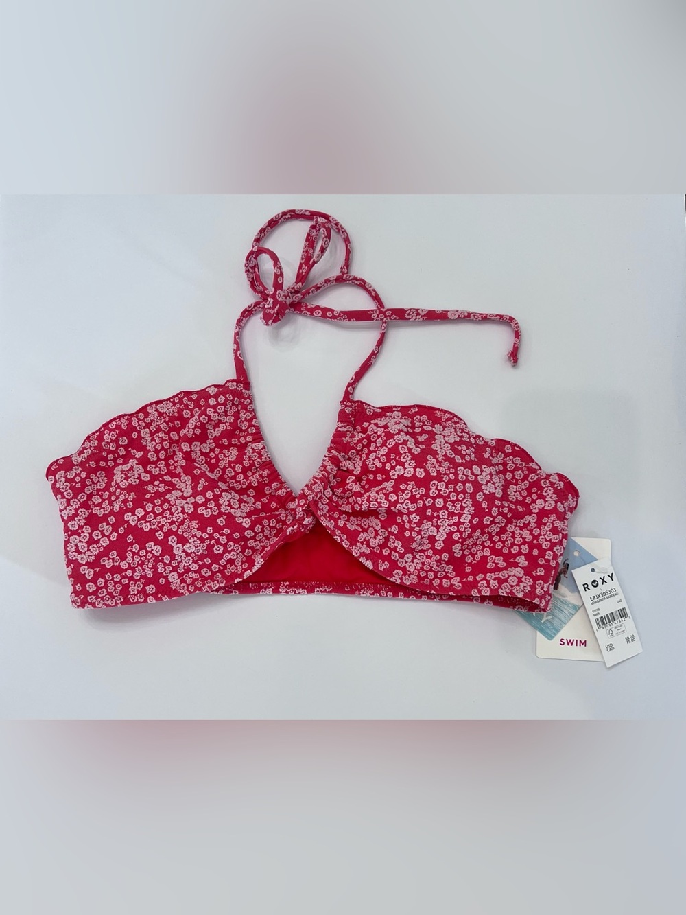 Roxy Swimsuit Red Floral Triangle Bikini Top NWT
